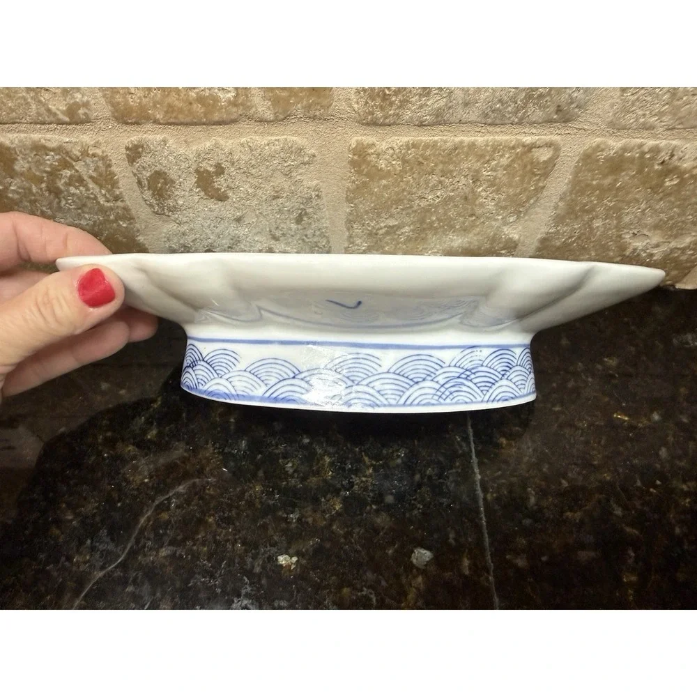 WILLIAMS SONOMA Grande‎ Cuisine Blue White Diamond Pedestal Offering Plates